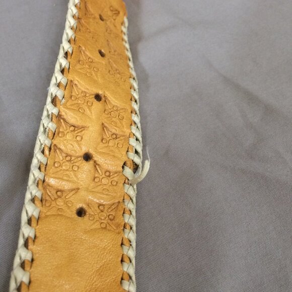 Vintage Belt Woven Fabric and Leather Made in Guatemala 33” - Picture 2 of 7